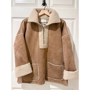 Velvet By Graham & Spencer Reversible Luxe Sherpa Pullover Quarter Zip Jacket M